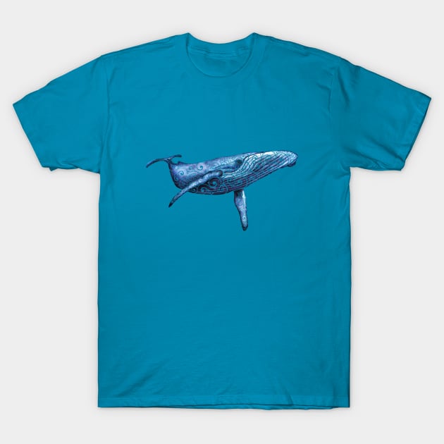 Swirly Blue Whale T-Shirt by VectorInk